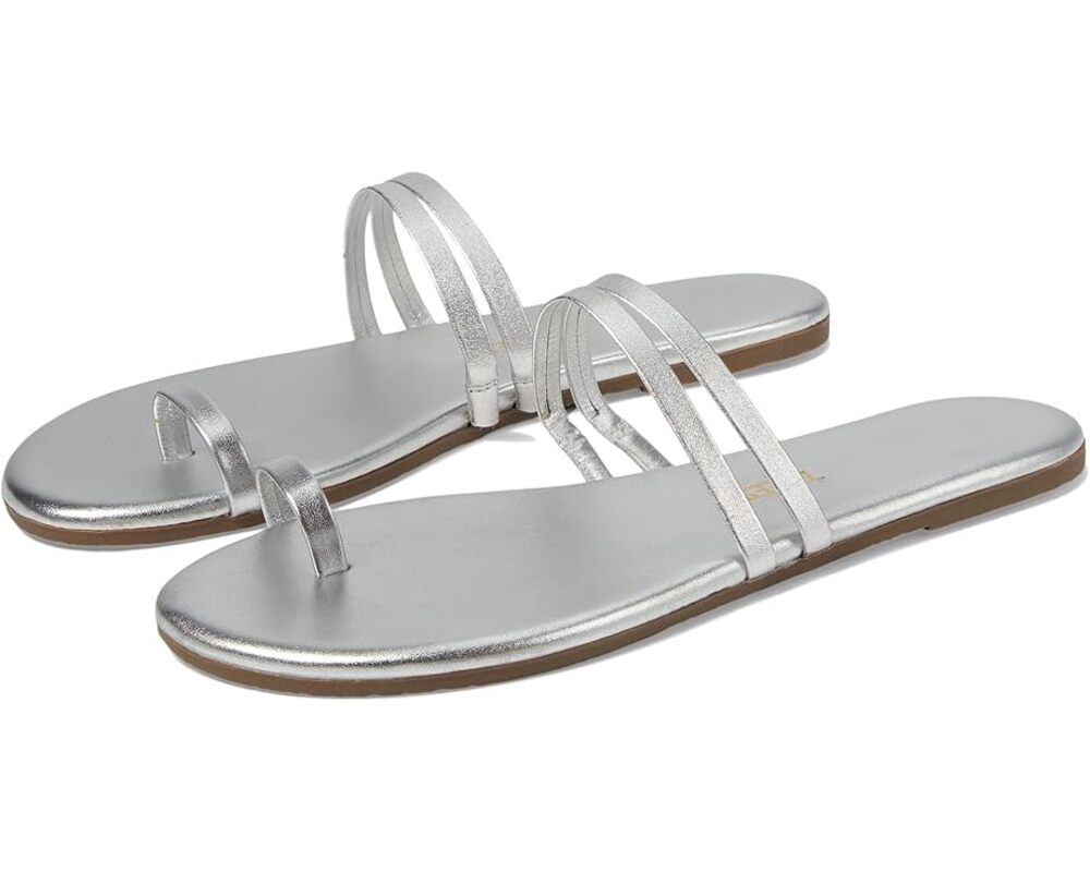 TKEES Womens Leah Flat Sandals US 5 EU 36 Silver Slip On NWOB